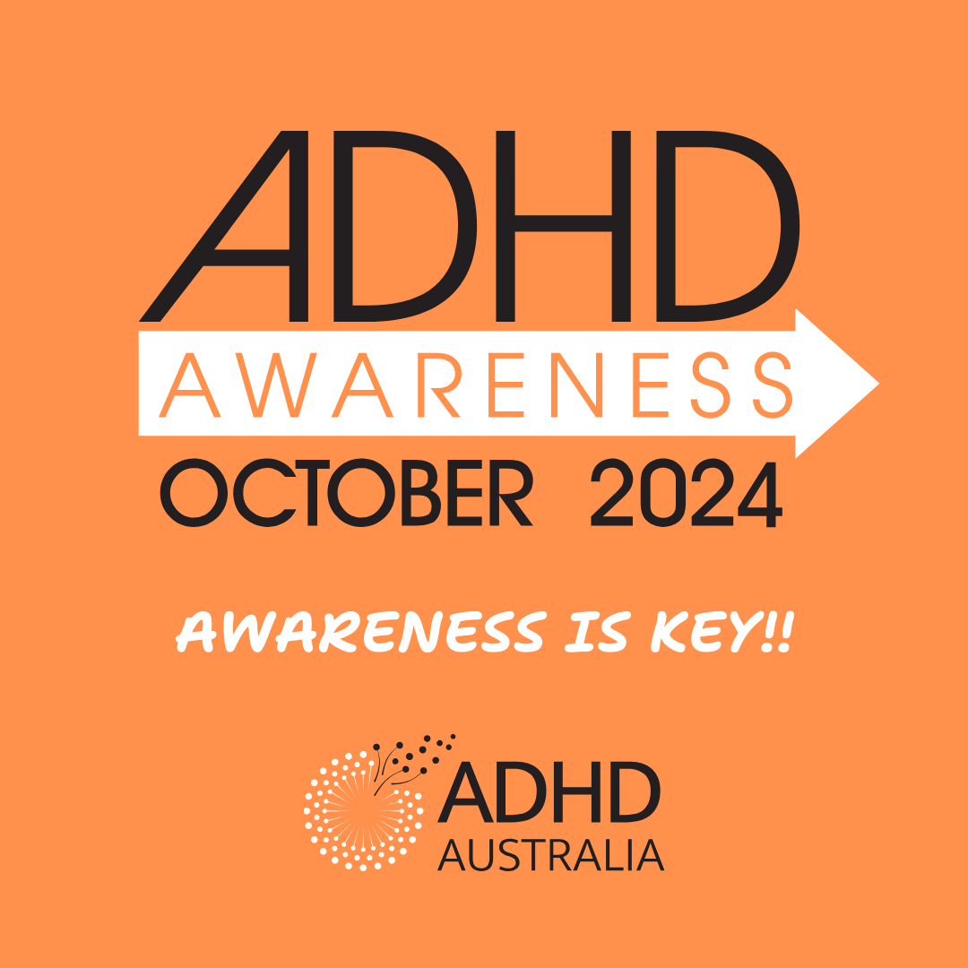 Social Media Tile. Includes the ADHD Awareness Month Logo, Theme and ADHD Australia Logo