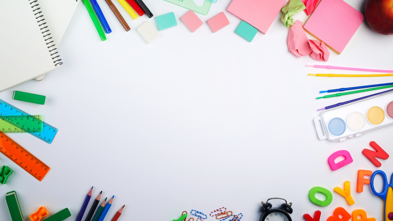 Image of classroom supplies on a white background